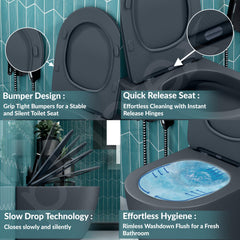 Plantex Imported Ceramic Wall Hung Commode/Rimless Washdown Flush Western Toilet/Commode with Soft Closing Toilet Seat - P Trap (Round - Matt Grey)-5