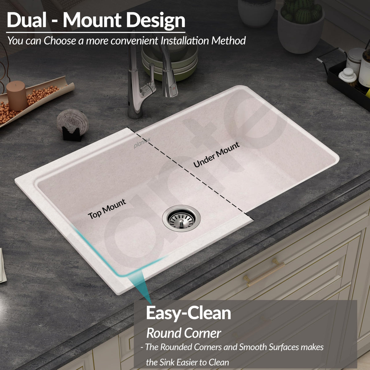 Plantex Undermount Sink for Kitchen/Quartz Acrylic Kitchen Sink with 10 Years Warranty by Plantex/Granite Single Bowl Sinks with Coupling (Rayon 32x20 Inches)-6