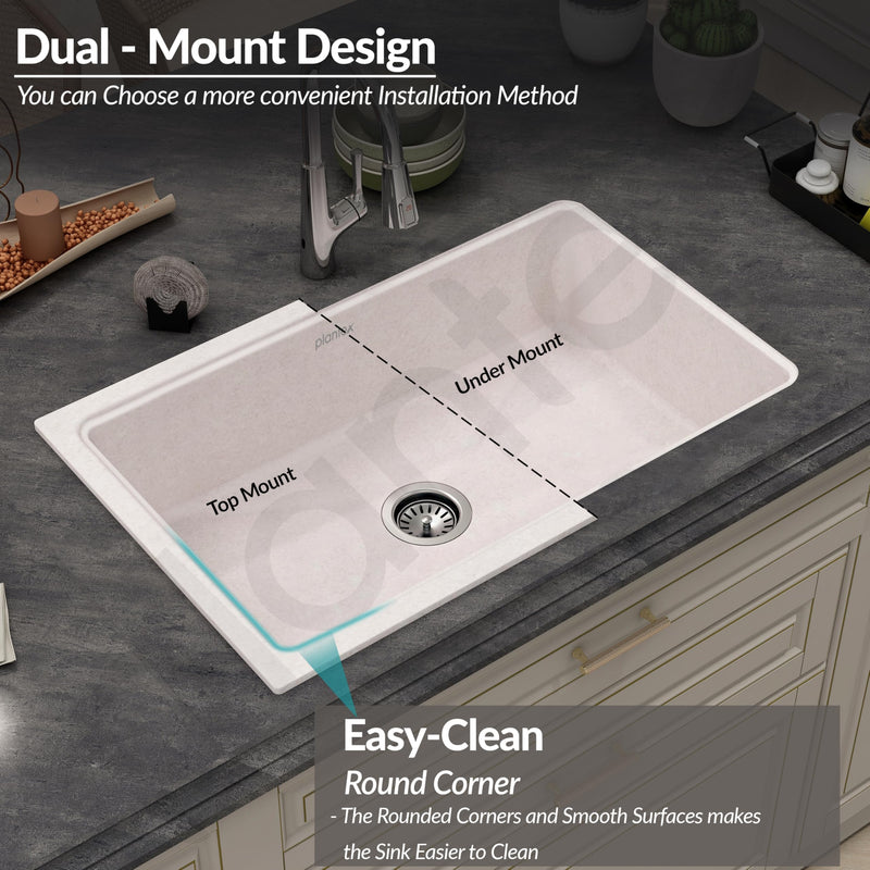 Plantex Undermount Sink for Kitchen/Quartz Acrylic Kitchen Sink with 10 Years Warranty by Plantex/Granite Single Bowl Sinks with Coupling (Rayon 32x20 Inches)-6