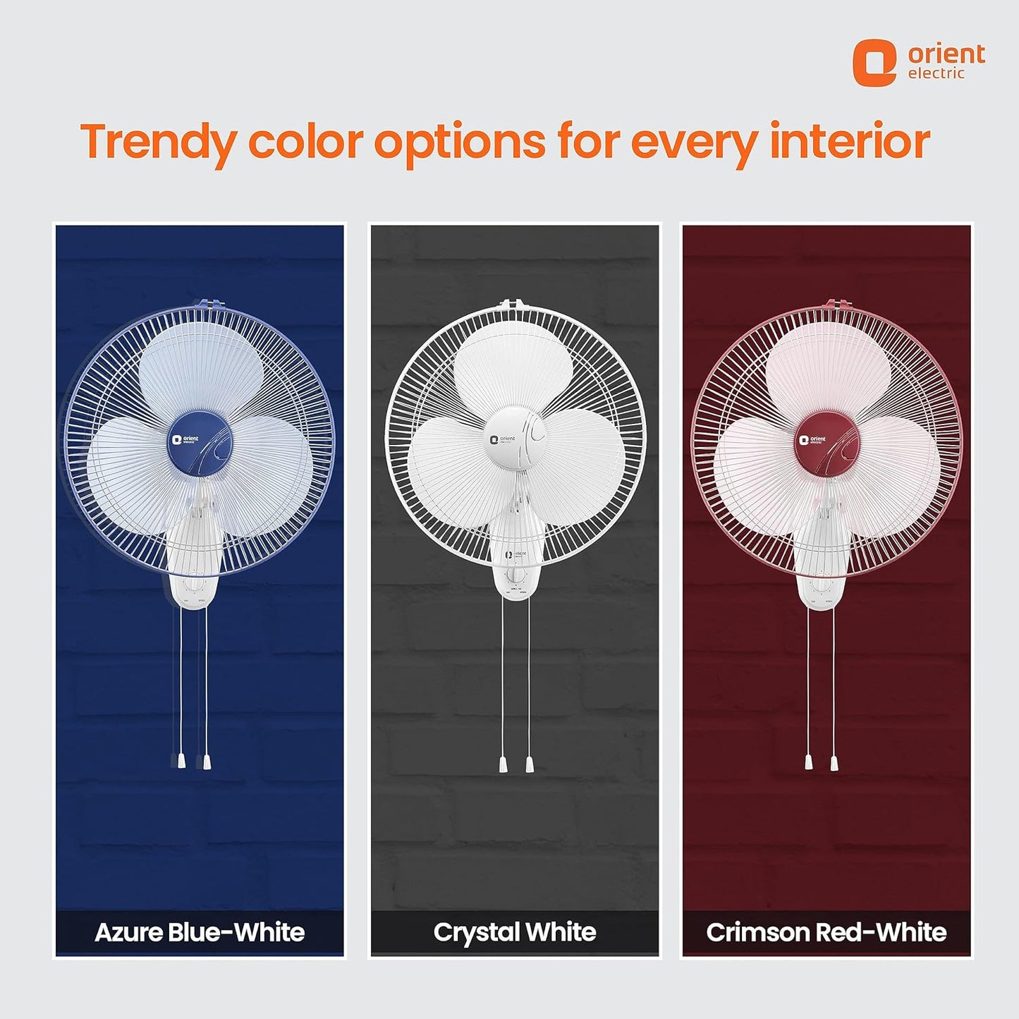 Orient Electric 400 MM Wall-44 Wall Fan | Wall Mount Fan for Home & Kitchen | Powerful Motor with High Air Delivery | Smooth Oscilation, 3-Speed Control | 2 Years Warranty by Orient | Crystal White