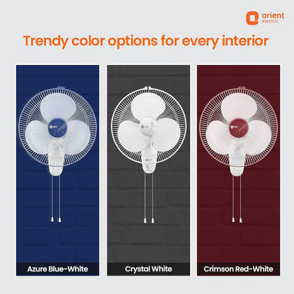 Orient Electric 400 MM Wall-44 Wall Fan | Wall Mount Fan for Home & Kitchen | Powerful Motor with High Air Delivery | Smooth Oscilation, 3-Speed Control | 2 Years Warranty by Orient | Crystal White