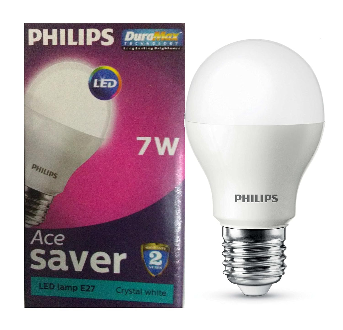 Philips Base E27 7-Watt LED Bulb (Crystal White) - Pack of 10