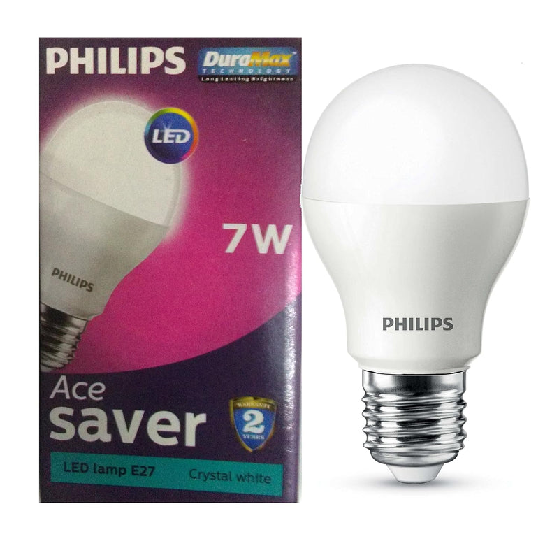 Philips Base E27 7-Watt LED Bulb (Crystal White) - Pack of 10