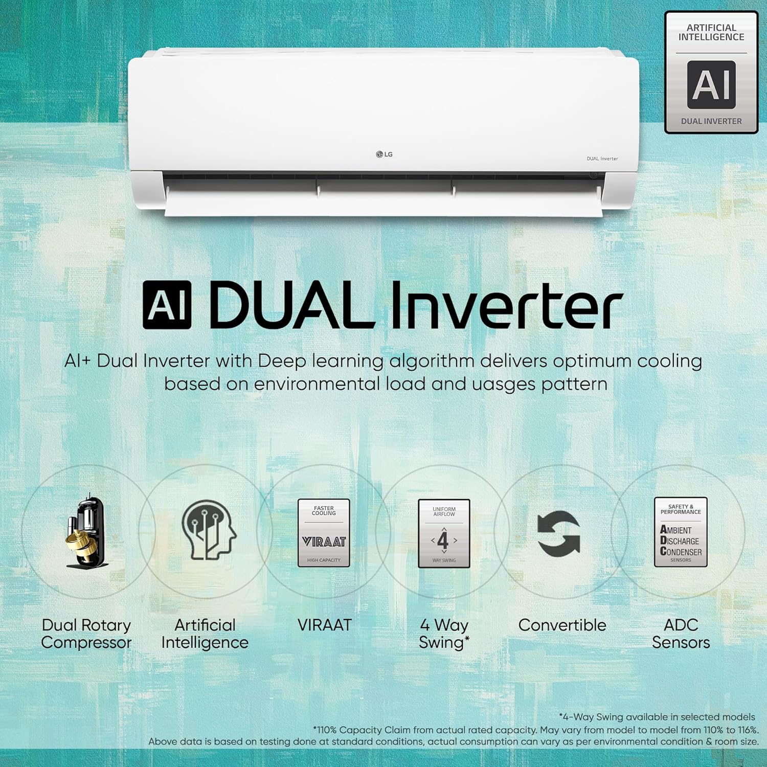 LG 1 Ton 5 Star AI Dual Inverter Split Ac (Copper, Super Convertible 6-In-1 Cooling, 4 Way Swing, HD Filter with Anti-Virus Protection, Faster Cooling & Energy Saving, TS-Q14YNZE, White)