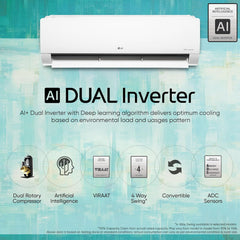 LG 1 Ton 5 Star AI Dual Inverter Split Ac (Copper, Super Convertible 6-In-1 Cooling, 4 Way Swing, HD Filter with Anti-Virus Protection, Faster Cooling & Energy Saving, TS-Q14YNZE, White)