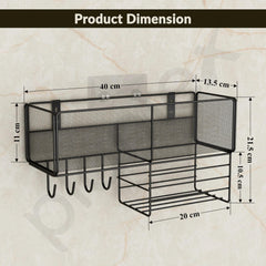 Plantex Self Adhesive Bathroom Shelf/Bathroom Organiser Without Drill/Hanging Rack for Kitchen Storage/Modern Shower Bin for Office/Dining Room/Multipurpose Rack -Pack of 1 (Black)-2