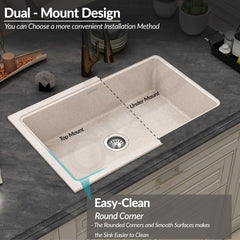 Plantex Quartz Acrylic Matt Kitchen Sink With 10 Years Warranty /Undermount Sink For Kitchen/Granite Single Bowl Kitchen Sinks With Coupling (Ultra Brun 32X20 Inches)-5