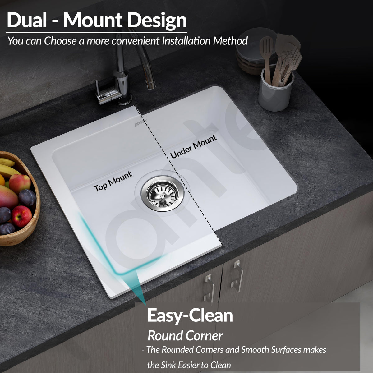 Plantex Quartz Acrylic Kitchen Sink/Undermount Sink for Kitchen with 10 Years Warranty by Plantex/Granite Single Bowl Kitchen Sinks with Coupling (Whiti-24x18 Inches)-5