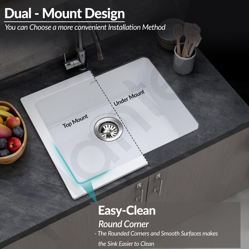 Plantex Quartz Acrylic Kitchen Sink/Undermount Sink for Kitchen with 10 Years Warranty by Plantex/Granite Single Bowl Kitchen Sinks with Coupling (Whiti-24x18 Inches)-5