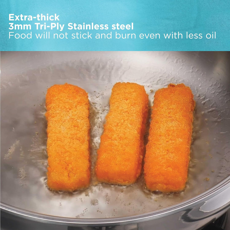 Hawkins Pro 1.5 Litre Deep-Fry Pan, Triply Stainless Steel Kadhai with Steel Handles and Steel Lid, Small Kadhai, Silver (PSK15S)