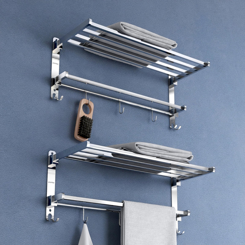 Plantex Towel Rack for Bathroom/Stainless Steel Towel Bar/18 Inch Towel Holder with Towel Rod/Bathroom Accessories - Pack of 2 (Chrome)-1