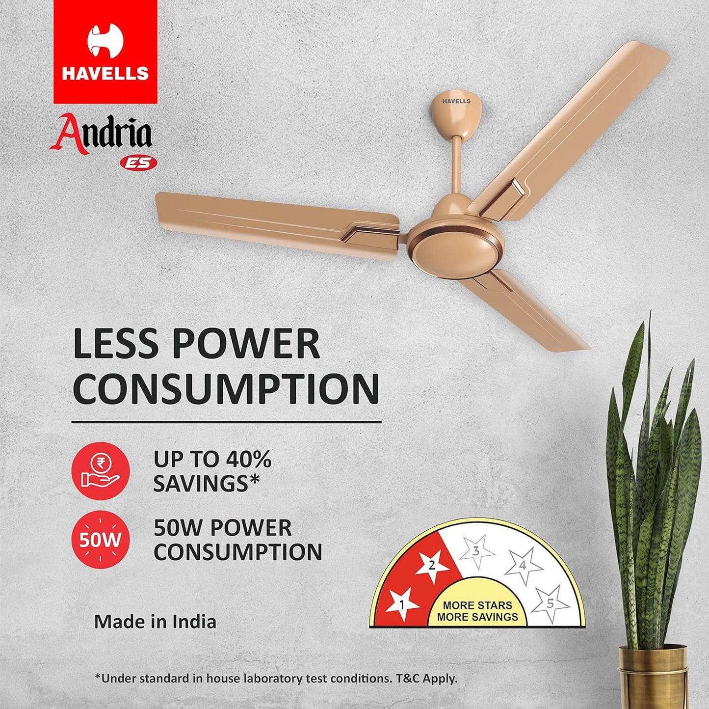 Havells 1200Mm Andria Energy Saving Ceiling Fan (4.2 stars, Quartz, Pack Of 2),White