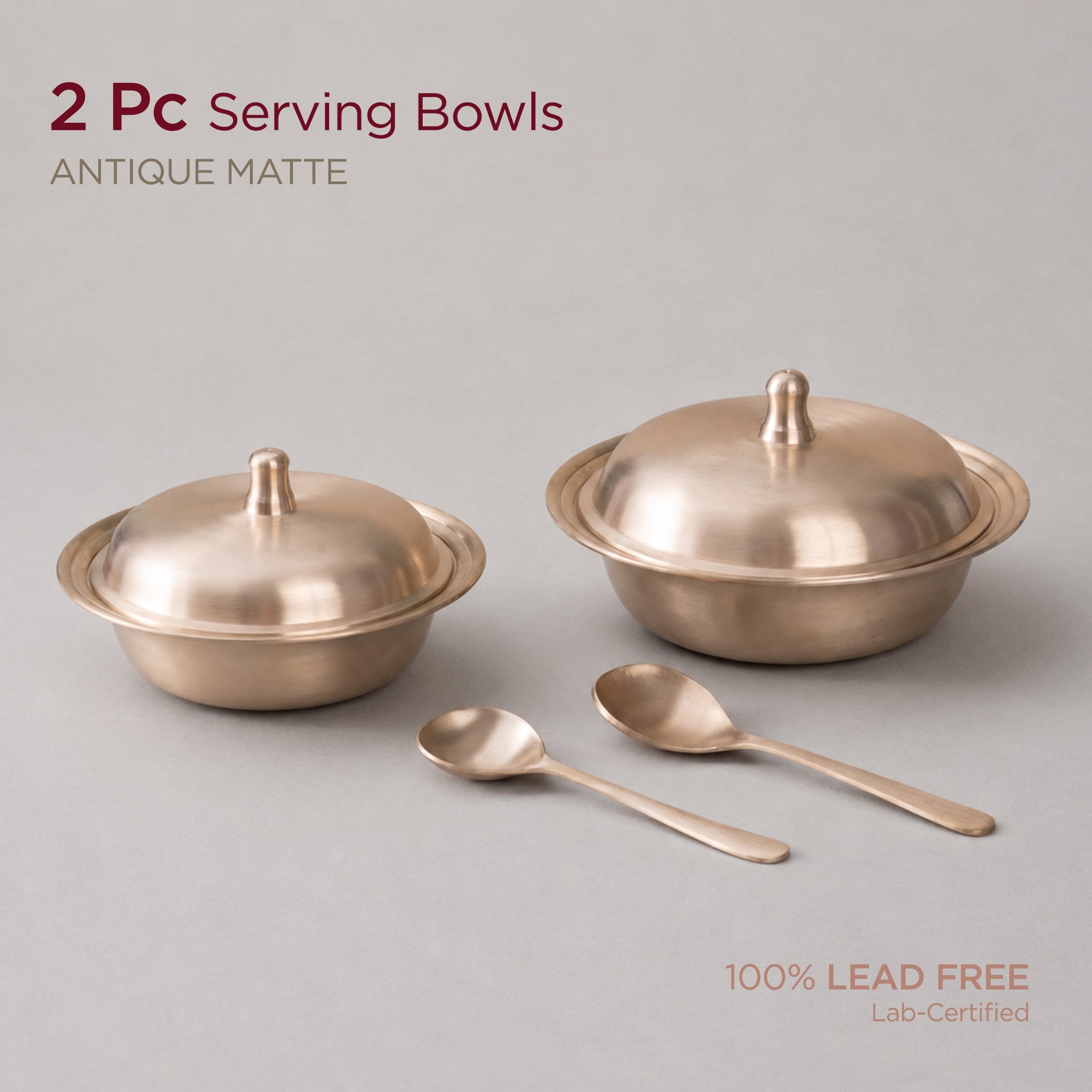Pure Kansa Serving Bowls with Spoons - Set of 2 • Matte Finish • 100% Lead Free (कांसे का सर्विंग बाउल) | Total Weight: ~3 kg
