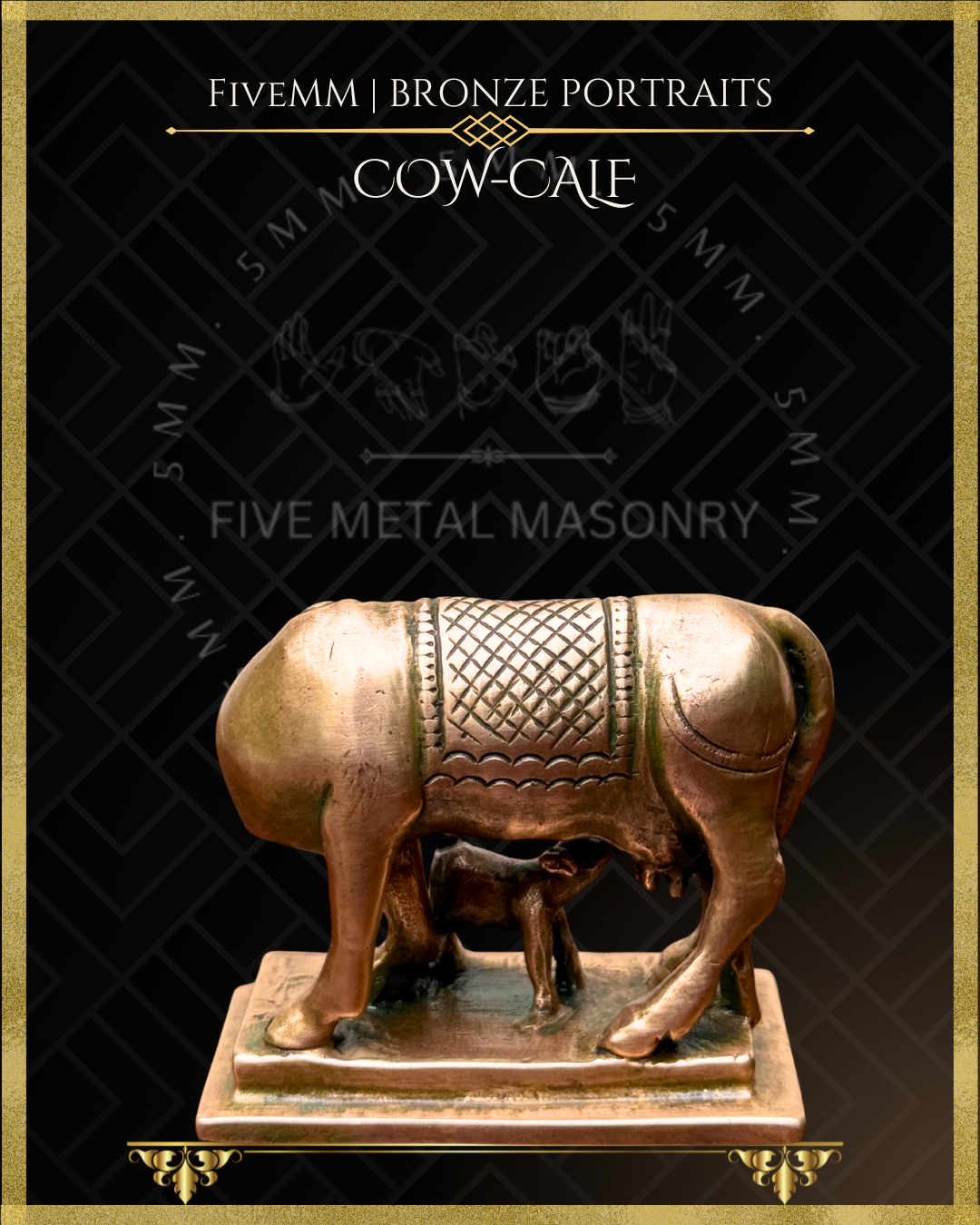 Cow and Calf Panchaloha Bronze Icon - 3"