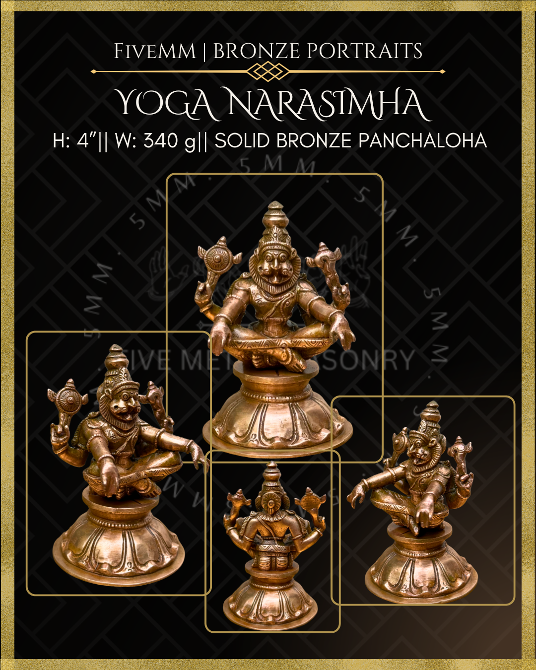 Yoga Narasimha Panchaloha Bronze Icon - 4"