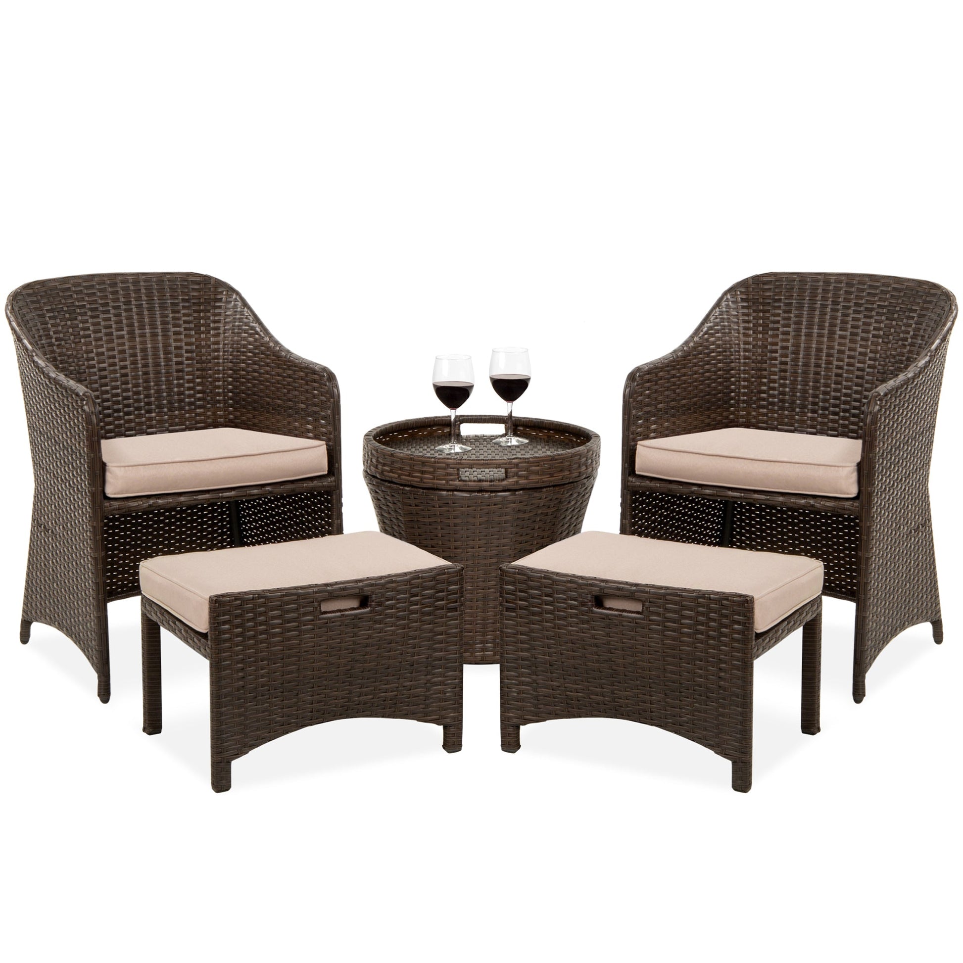 Arokya Outdoor Patio Seating Set 2 Chairs 2 Ottoman and Table Set (Brown)