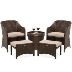 Arokya Outdoor Patio Seating Set 2 Chairs 2 Ottoman and Table Set (Brown)