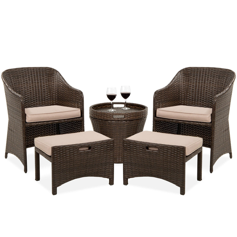 Arokya Outdoor Patio Seating Set 2 Chairs 2 Ottoman and Table Set (Brown)