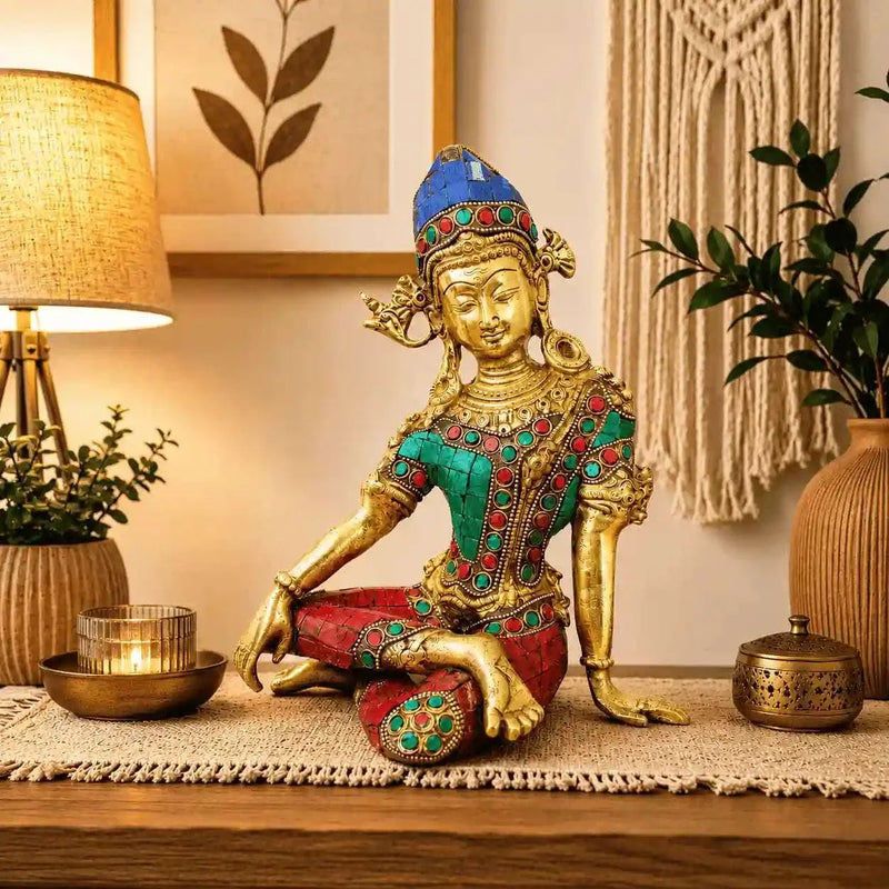Brass Sitting Indra Dev Idol (9.5 Inch)