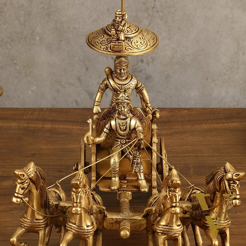 9.5 Inch Brass Geeta Updesh Krishna and Arjun Rath Idol