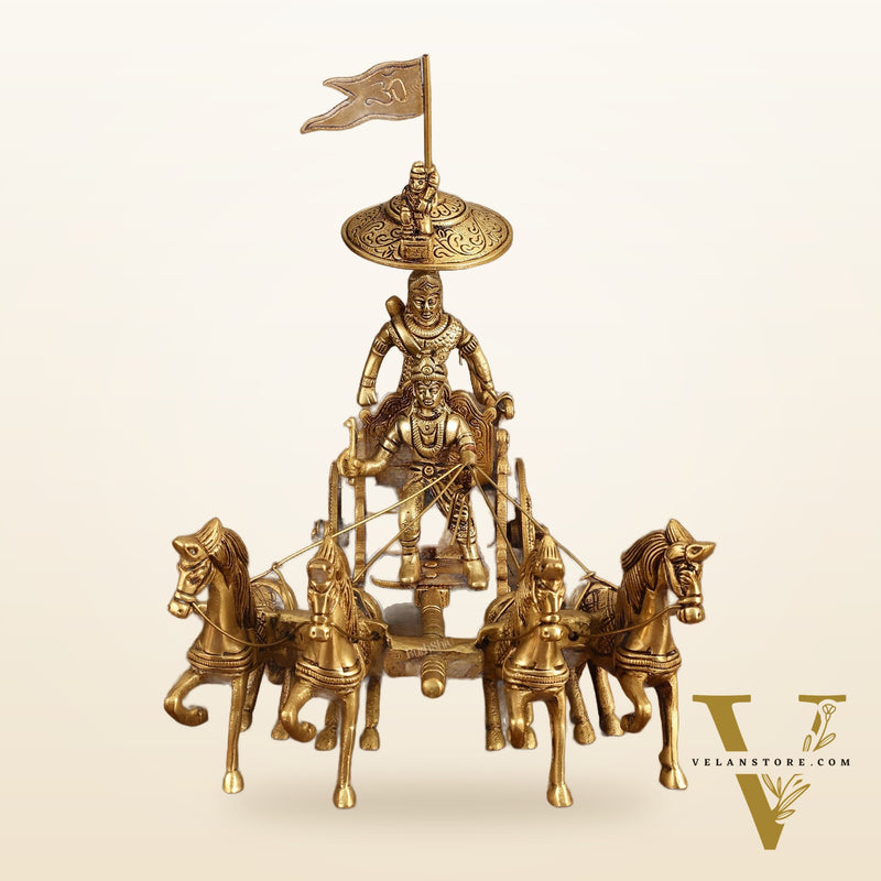 9.5 Inch Brass Geeta Updesh Krishna and Arjun Rath Idol