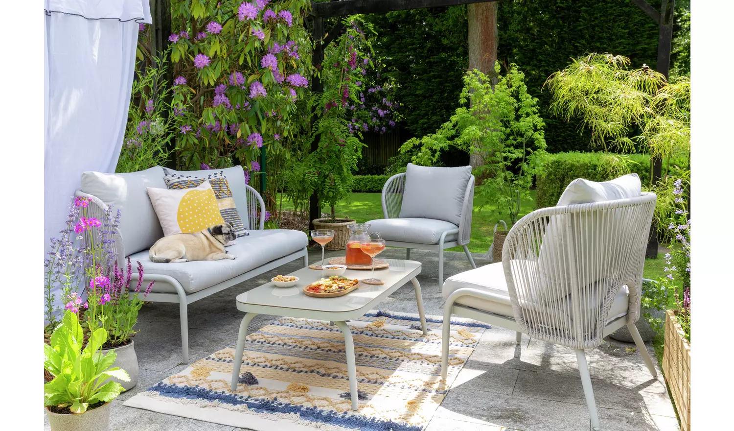 KESO Outdoor Sofa Set 2 Seater , 2 Single seater and 1 Center Table Set (Light Silver) Braided & Rope