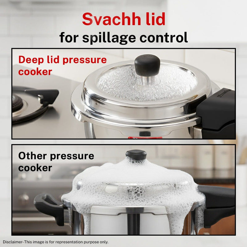 Prestige Deluxe Alpha Svachh Stainless Steel Spillage Control Pressure Cooker, 5.5 L (Silver), Prestige Omega Deluxe Granite Non-stick Round Base Omni Tawa, 28 cm (Black)