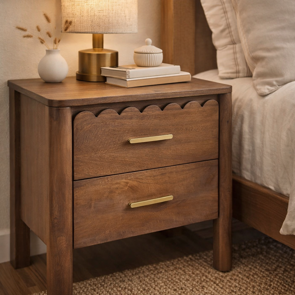 Indiana Scalloped Edge Solid Wood Bedside – Elegant Nightstand