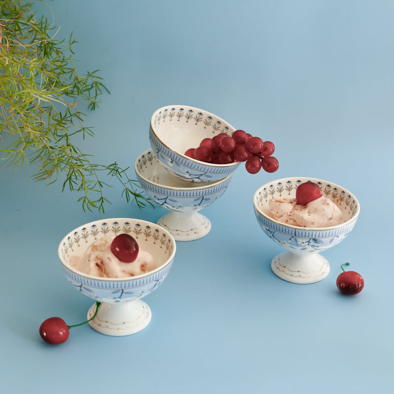 Magique by The Wishing Chair x Clay Craft, River of Flowers Ice Cream Bowls Set of 4, 160 ml (T02)