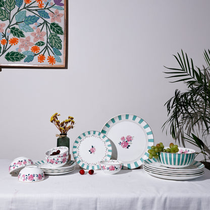 Magique by The Wishing Chair x Clay Craft, Portrait of a Rose Urmi Dinner Set of 20, For Family of 6