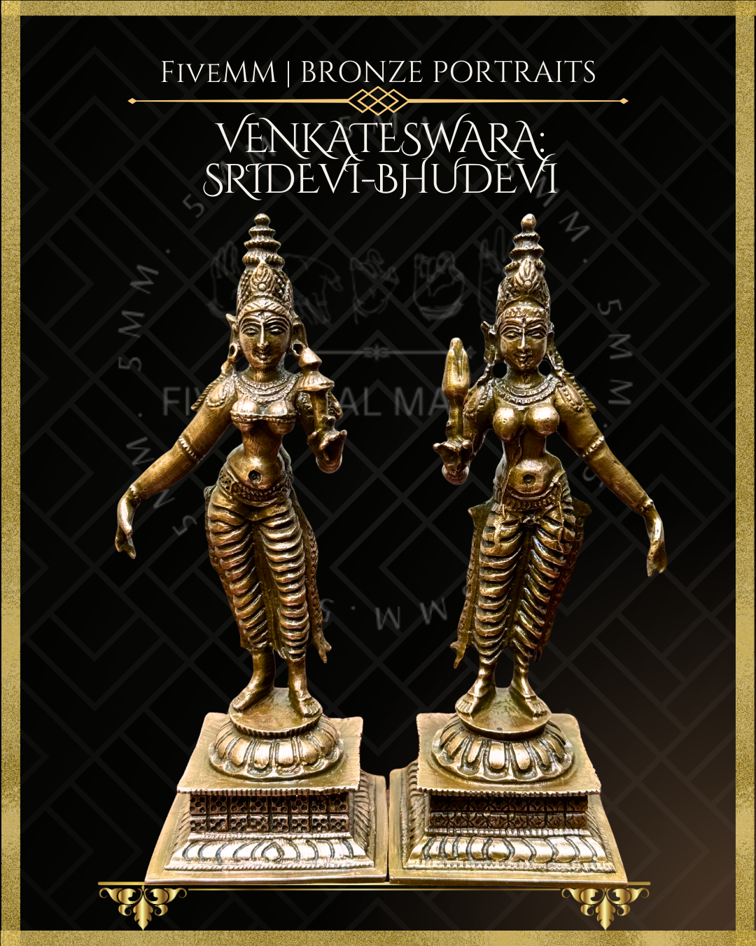 Venkateswara-Sridevi-Bhudevi  Panchaloha Bronze Icon Set - 6"