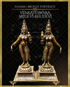 Venkateswara-Sridevi-Bhudevi  Panchaloha Bronze Icon Set - 6"