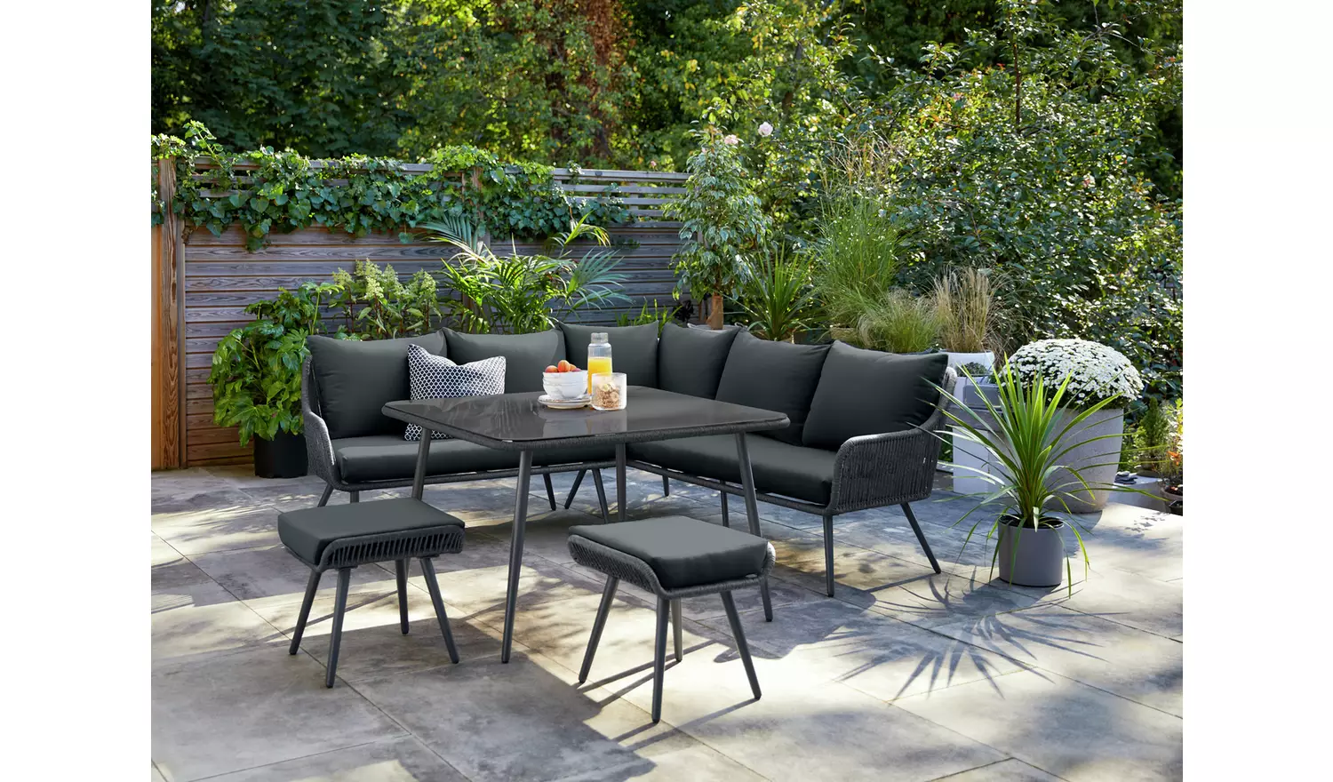 Swifter Outdoor Garden Balcony Sofa Set 5 Seater  and 1 Center Table With 2 Ottoman Set (Tan)