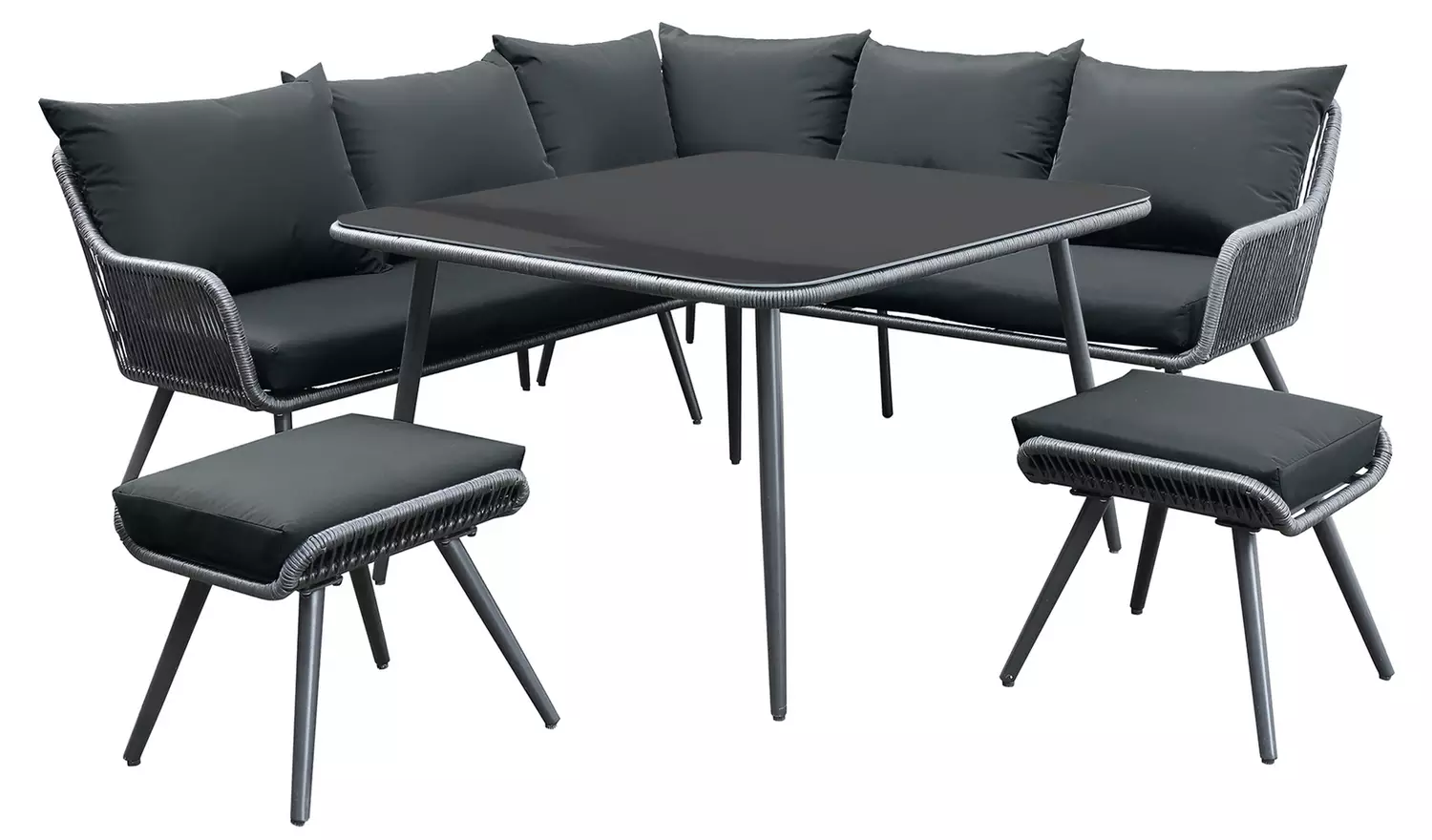 RETO Outdoor Sofa Set 5 Seater , 2 ottoman and 1 Center Table Set (Black) Braided & Rope
