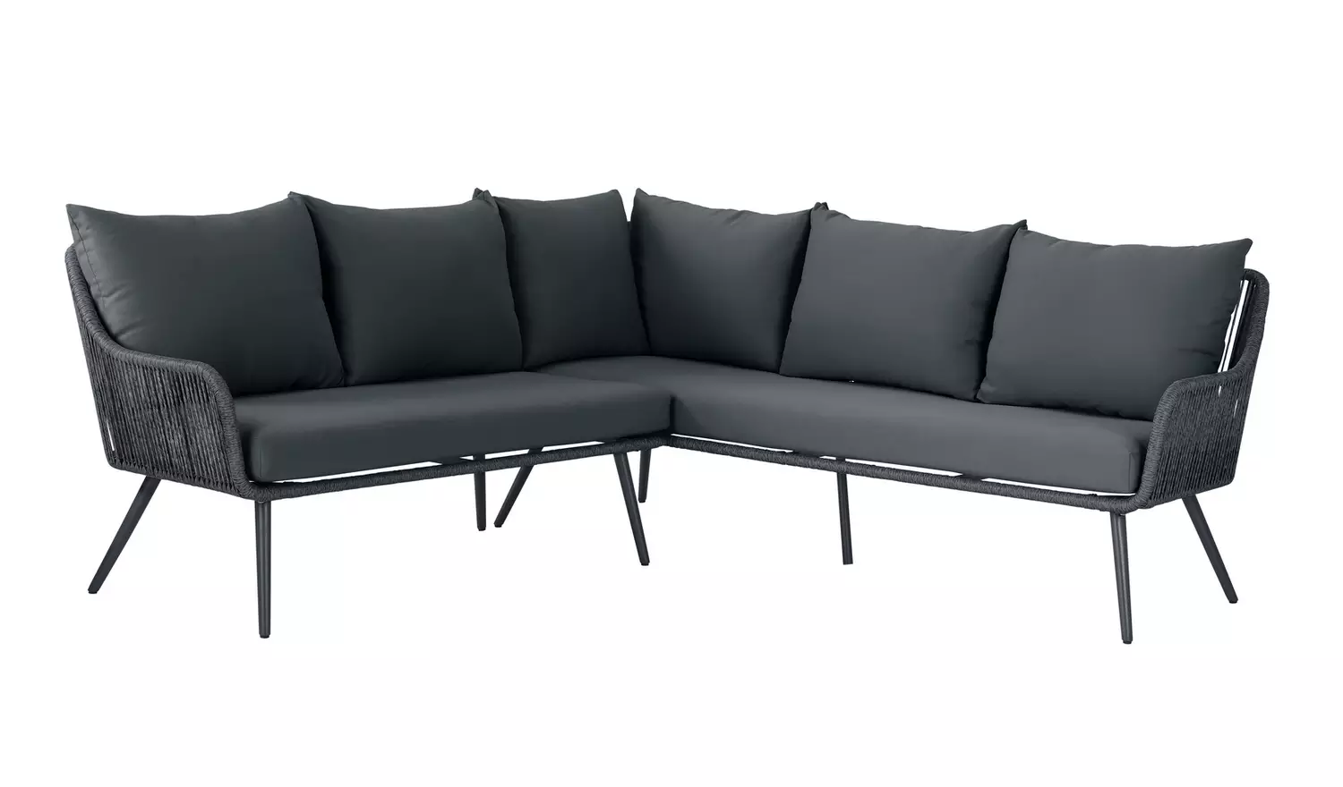 RETO Outdoor Sofa Set 5 Seater , 2 ottoman and 1 Center Table Set (Black) Braided & Rope