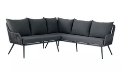 RETO Outdoor Sofa Set 5 Seater , 2 ottoman and 1 Center Table Set (Black) Braided & Rope