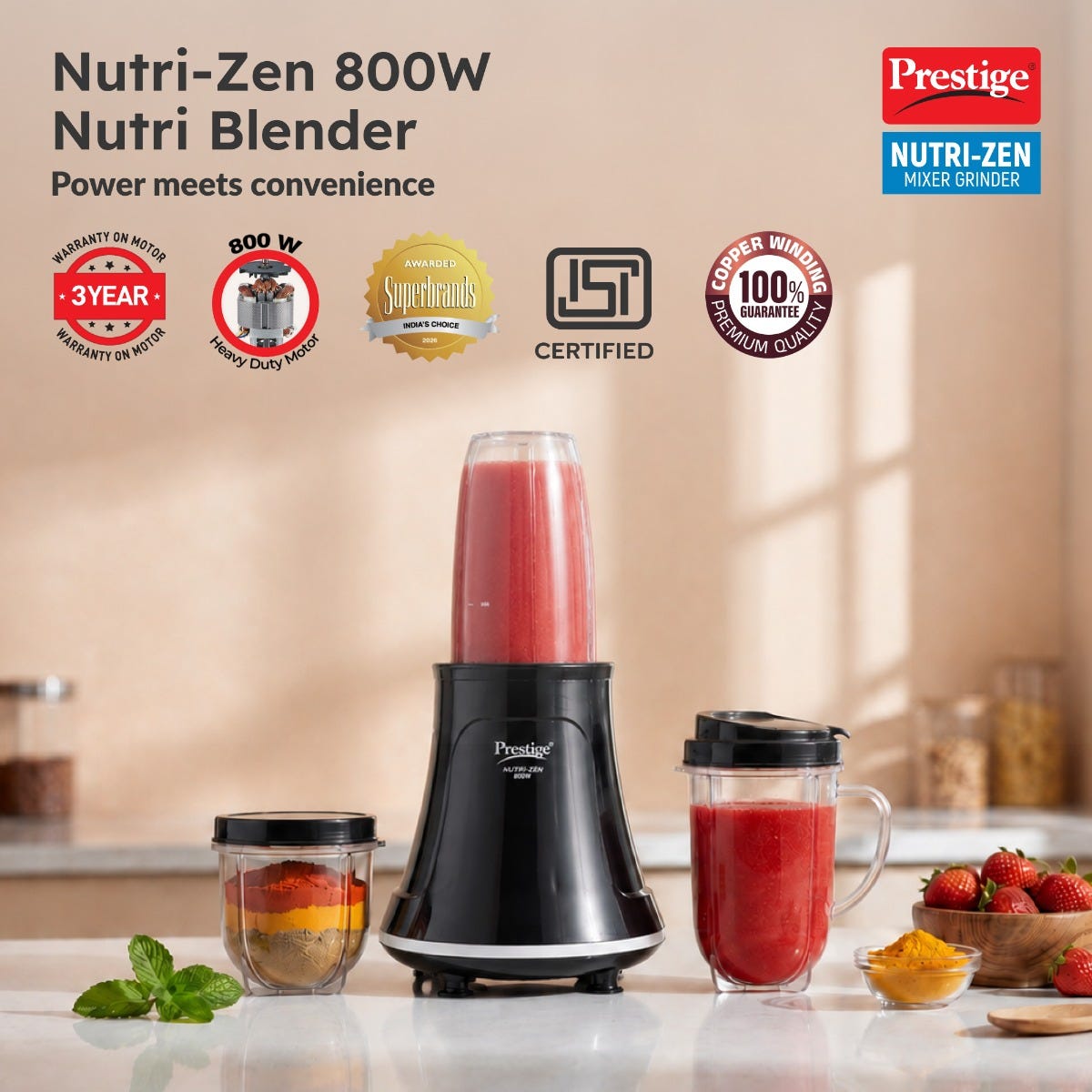 Prestige Digi-OTG 28L Oven Toaster Grill, Digital Display, Convection/Air Fryer, Rotisserie + Prestige Nutri-Zen Mixer Grinder, 3 Polycarbonate Jars (Big 1000ml, Sipper with Handle 700ml, Small 700ml)