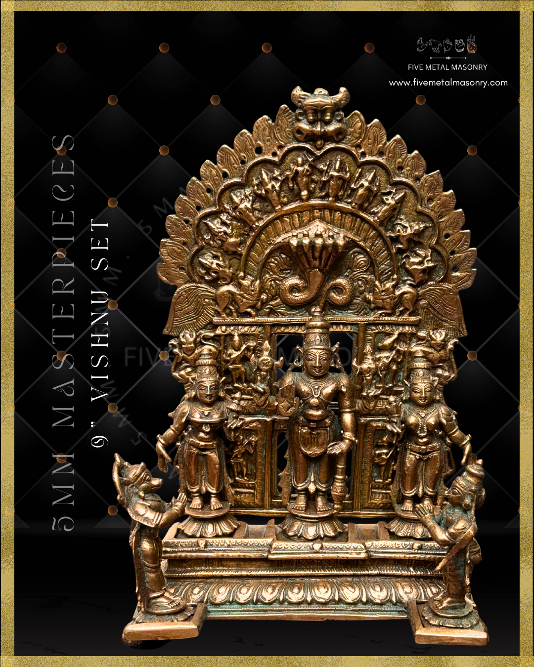 Vishnu Panchaloha Bronze Icon Set - 9" with arch-  Masterpieces Collection