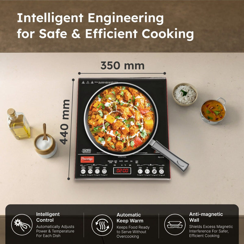 Prestige PIC 3.1 V3 2000W Induction Cooktop, Whistle Counter, 4KV Surge Protection + Prestige Omega Deluxe Granite Alpha 3 Pc BYK Non-Stick Set: Kadai 24cm with Glass Lid, Omni Tawa 28cm, Fry Pan 24cm