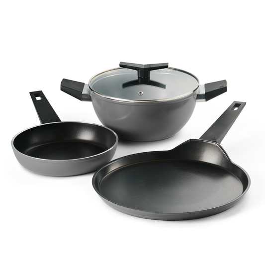 Chroma Forged CK Set of 4 Fry Pan 20 cm, DosaTawa 28 & Kadai 22 Grey