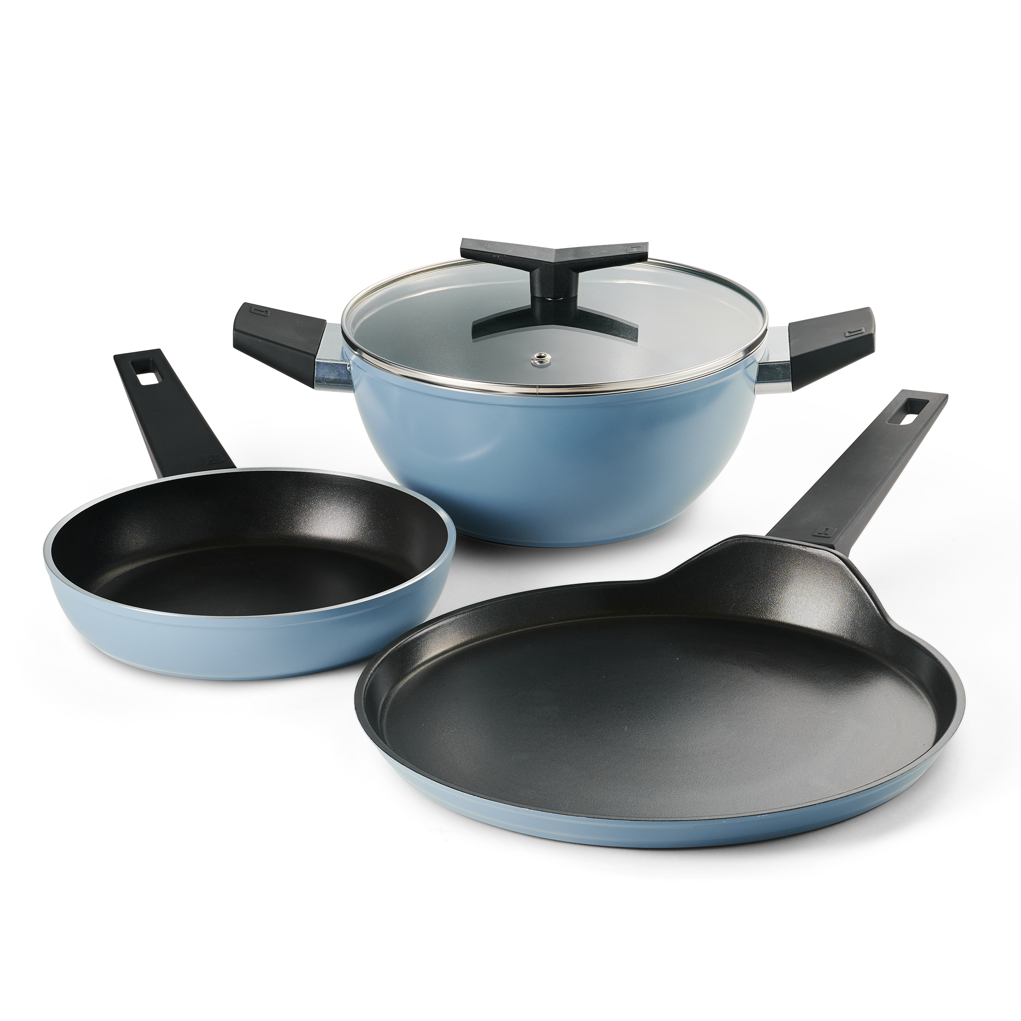 Chroma Forged CK Set of 4 Fry Pan 20 cm, Dosa Tawa 28 & Kadai 22 Blue