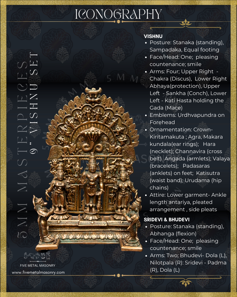 Vishnu Panchaloha Bronze Icon Set - 9" with arch-  Masterpieces Collection