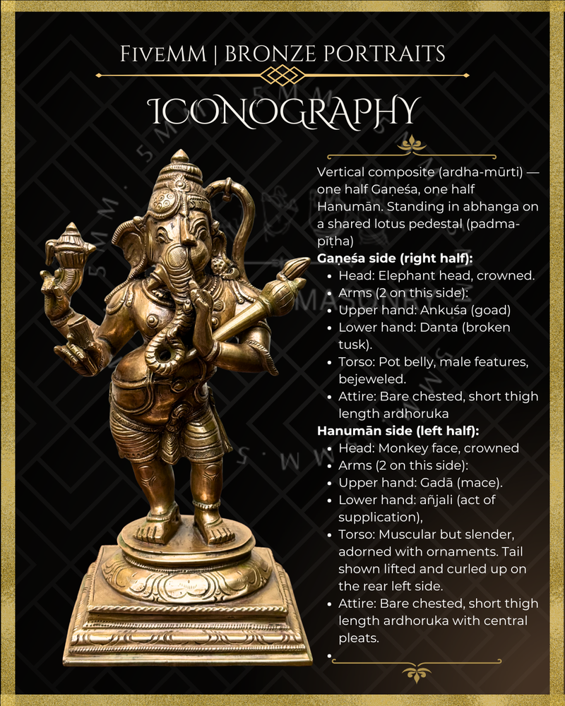 Adyanta-Prabhu:Ganesa-Hanuman composite Panchaloha Bronze Icon - 9"