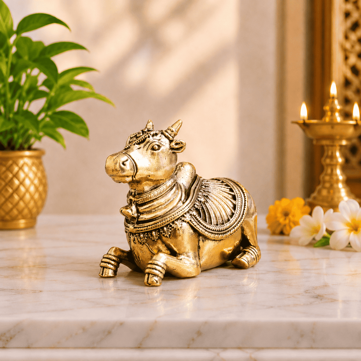 Brass Sitting Nandi Lightweight Idol (2 Inch)