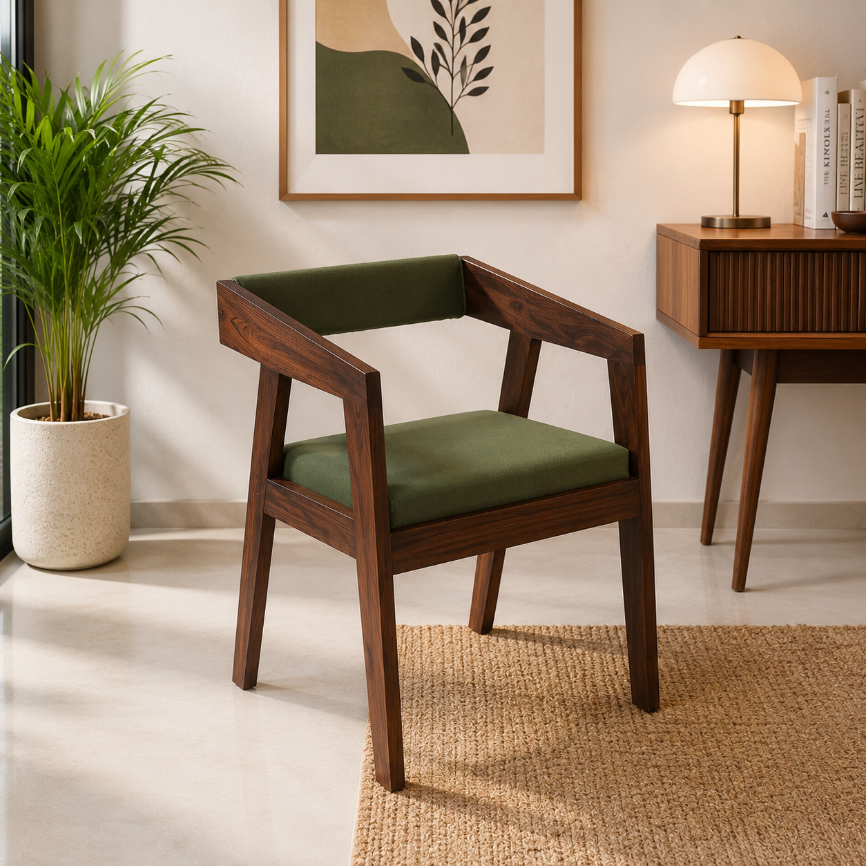 Astera Solid Sheesham Wood Upholstered Arm Chair