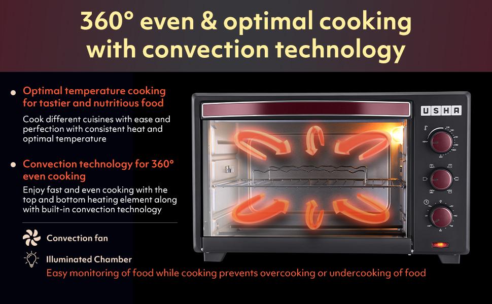 USHA 25 Liters (OTGW 25RC) Oven Toaster Grill (Wine & Matte Black), Medium (OTGW25RC)