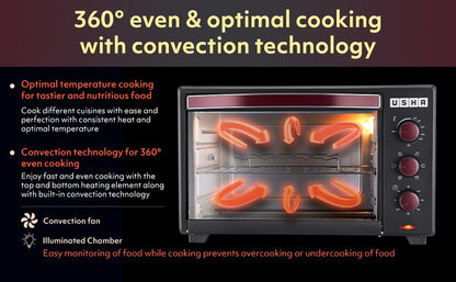 USHA 25 Liters (OTGW 25RC) Oven Toaster Grill (Wine & Matte Black), Medium (OTGW25RC)