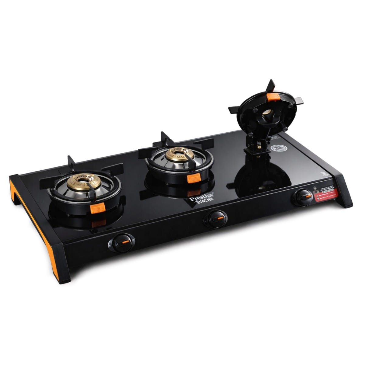 Prestige Svachh Glass Top Gas Stove (3 Burners) with Liftable Burners - GTSB-03, Prestige Svachh Triply Outer Lid Pressure Cooker with Unique Deep Lid for Spillage Control, 5 Litre, Silver