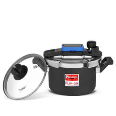 Prestige Svachh Flip-on Mini Hard Anodised Spillage Control Pressure Cooker with Glass Lid, (Black)