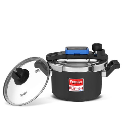 Prestige Svachh Flip-on Mini Hard Anodised Spillage Control Pressure Cooker with Glass Lid, (Black)